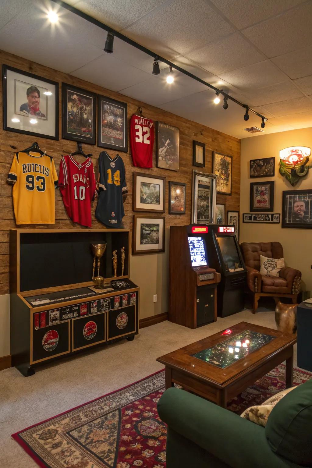 A uniquely themed man cave that reflects personal style.