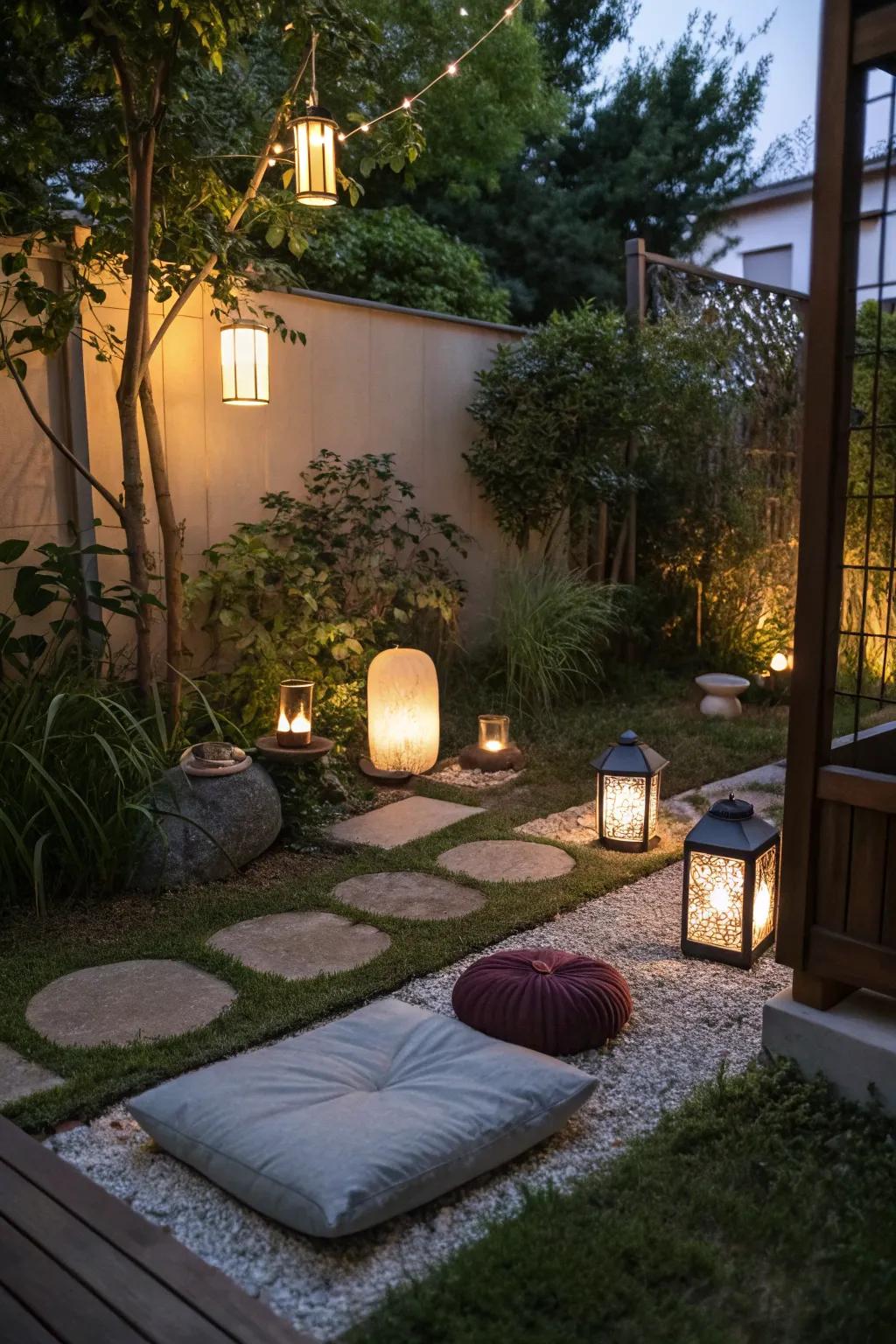Lanterns create a magical evening ambiance.