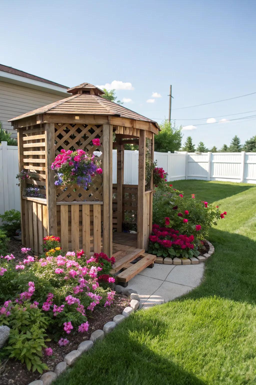 A compact gazebo offers comfort without taking up too much space.