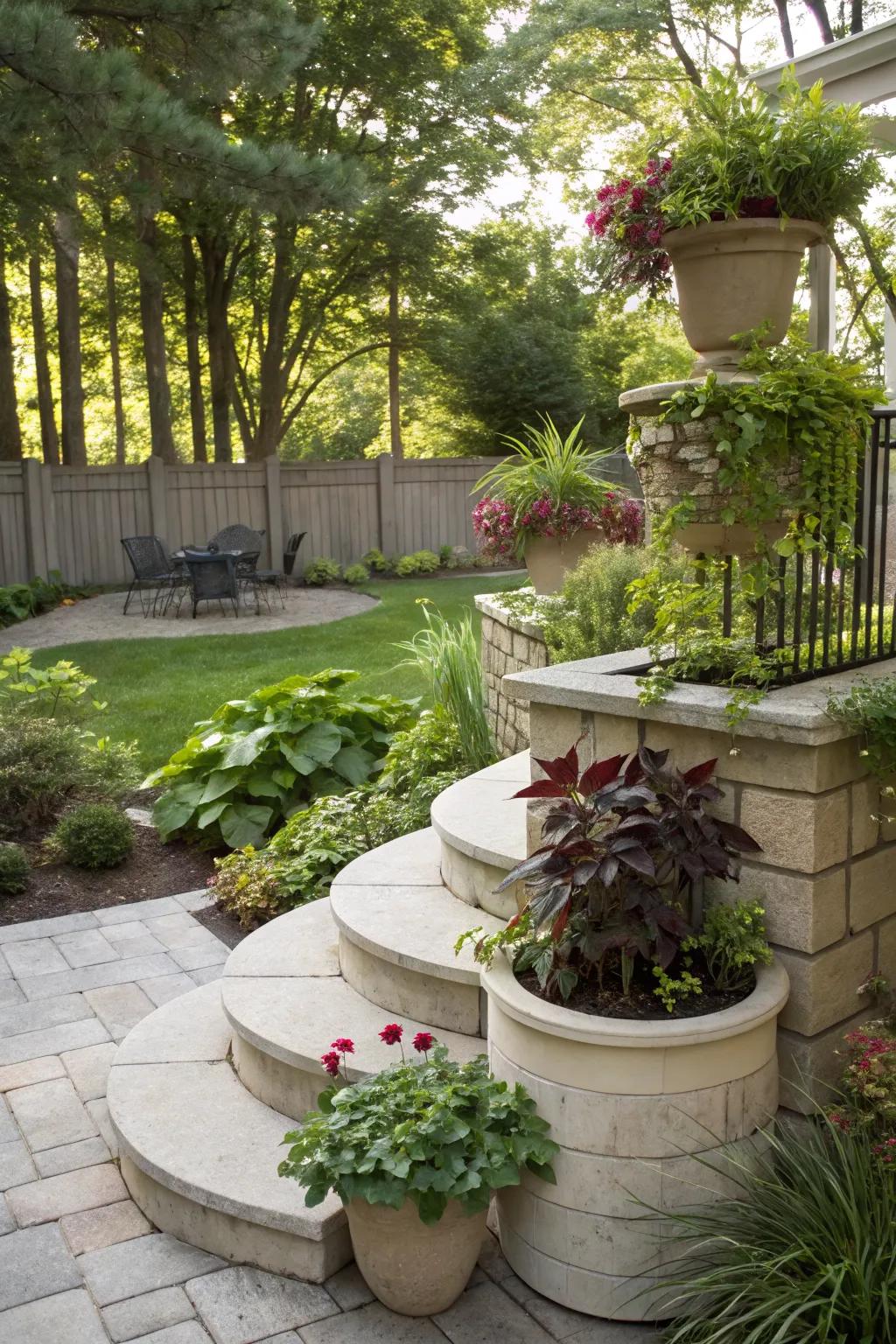Layered landscaping adds depth to your garden space.