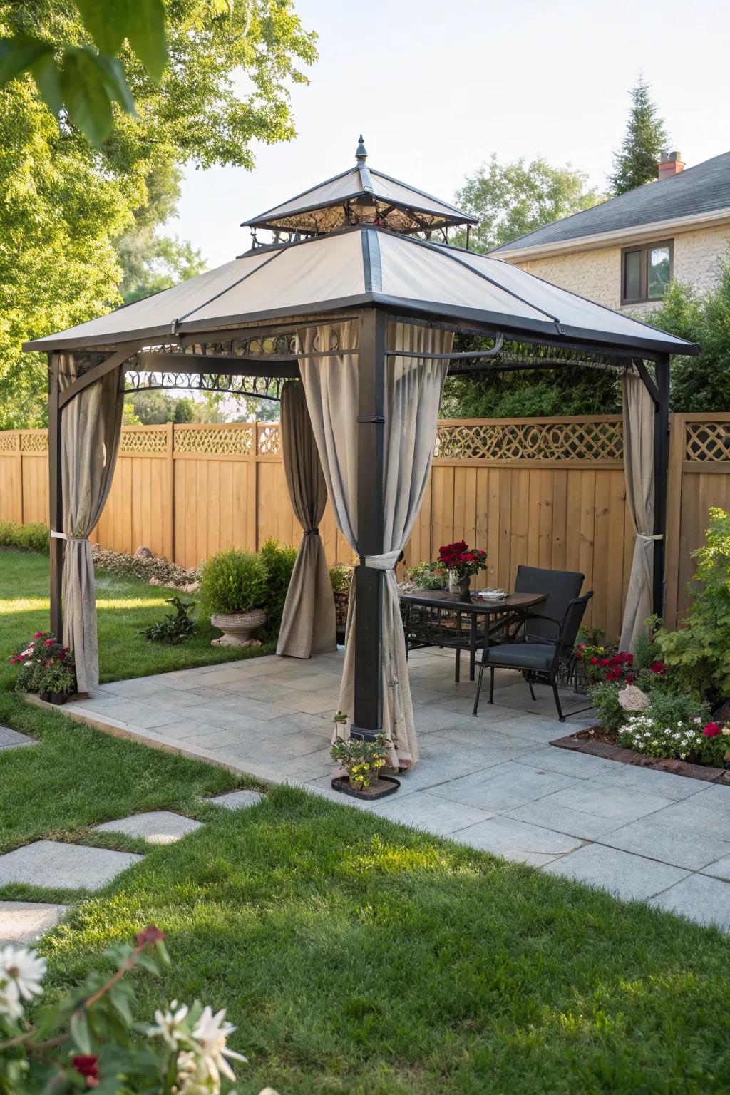 A versatile gazebo with a retractable canopy.