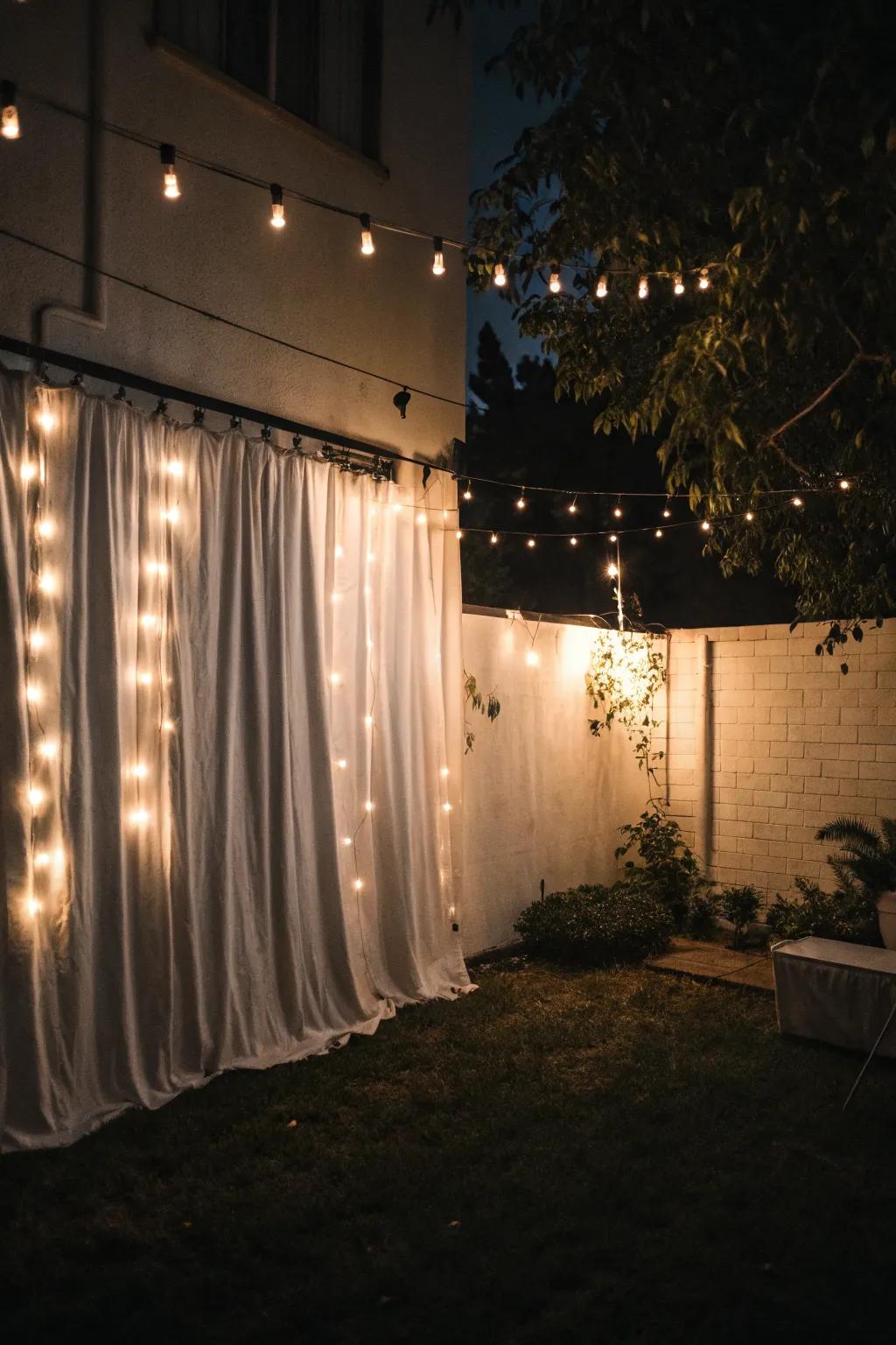 Create drama with a wall of string lights.
