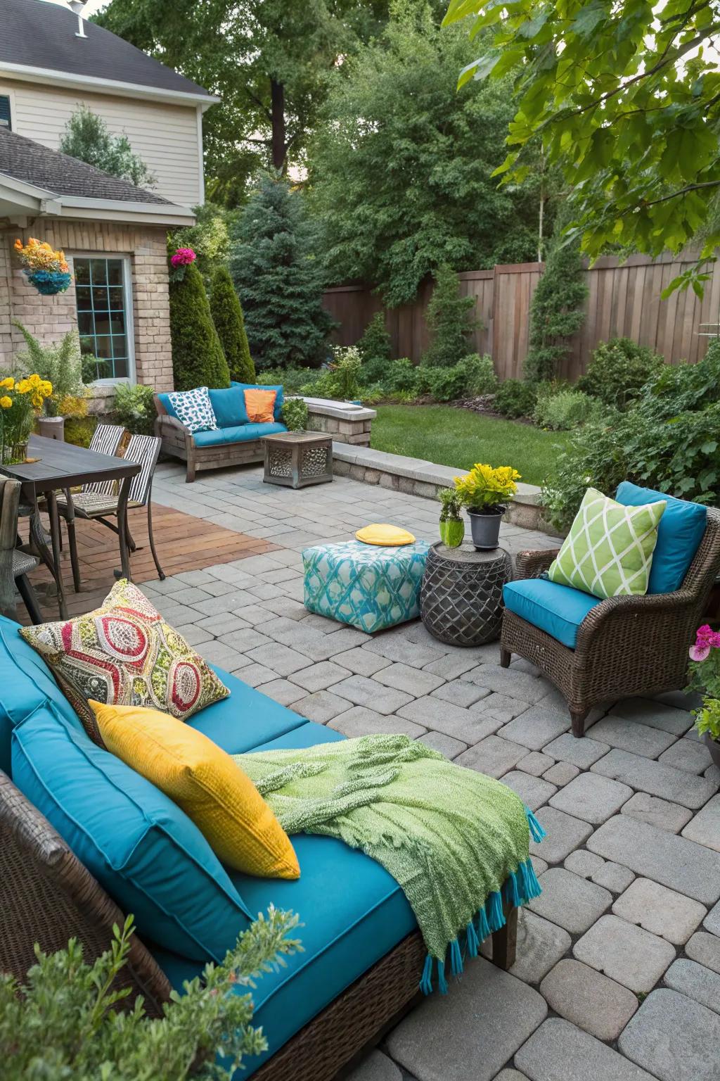 Decorative elements adding charm to a paver patio