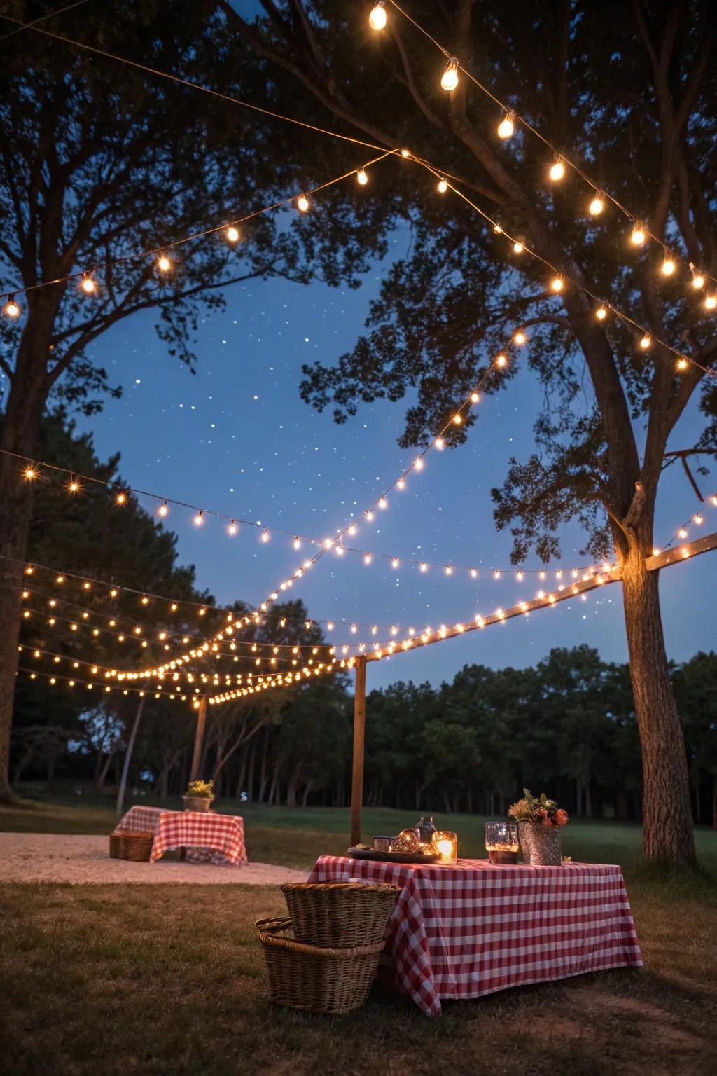 Enchant your evening with a canopy of fairy lights.
