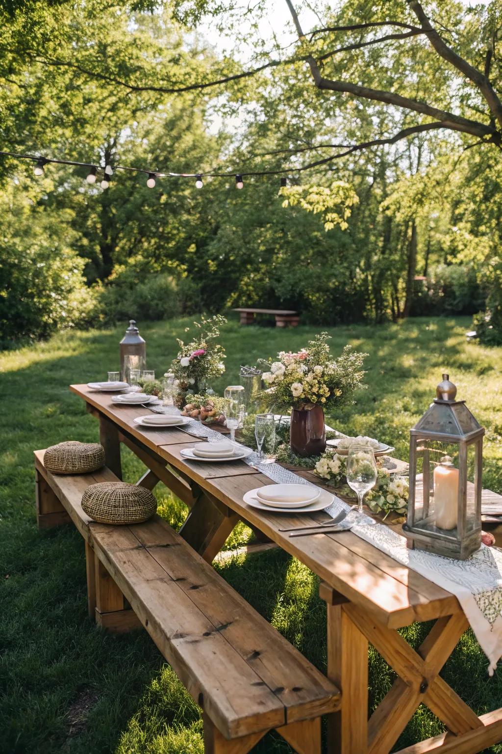 Create unforgettable moments with a long community table, the heart of any grand backyard gathering.