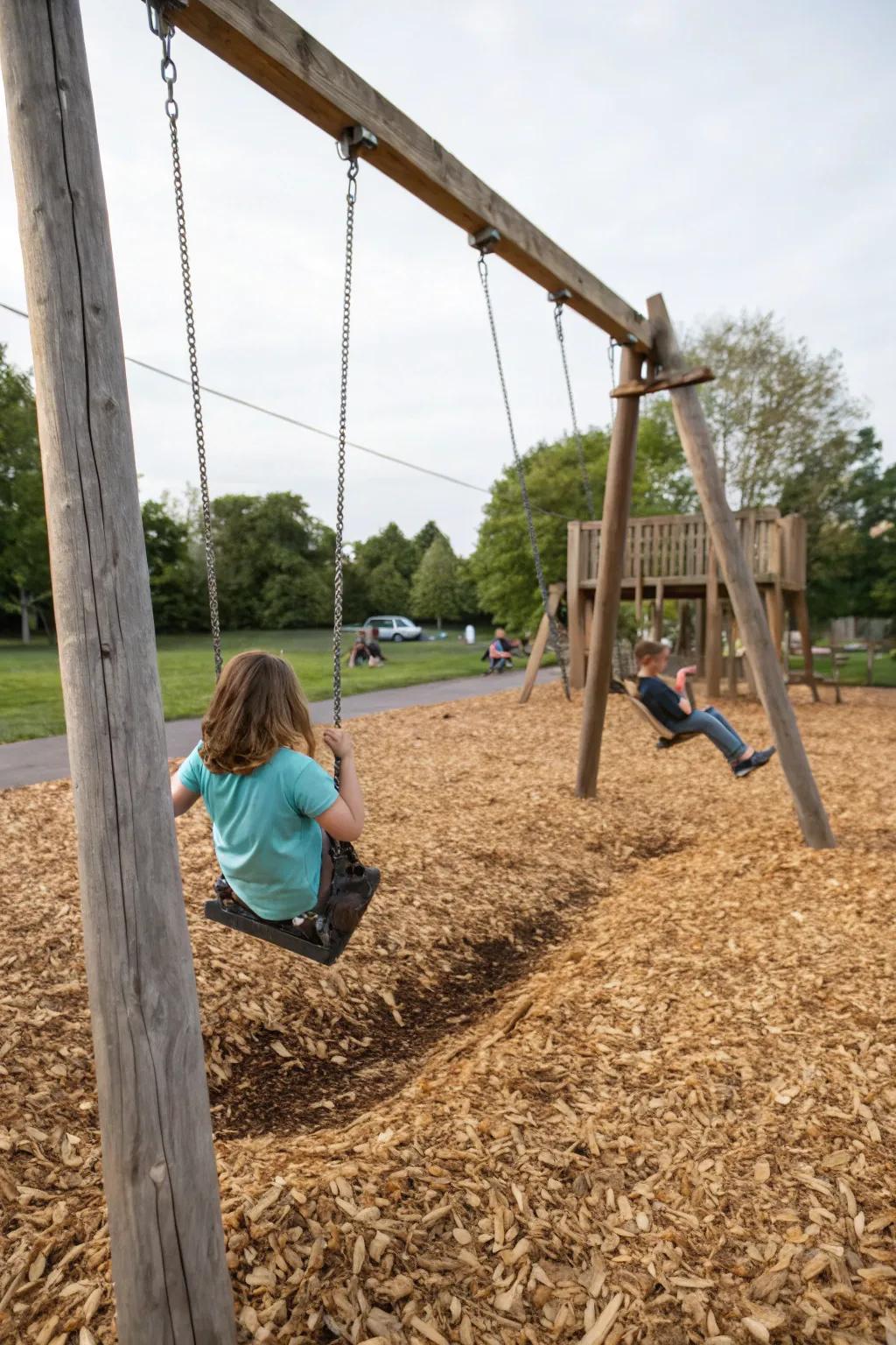 Straw mulch brings a charming farmhouse feel to playgrounds.