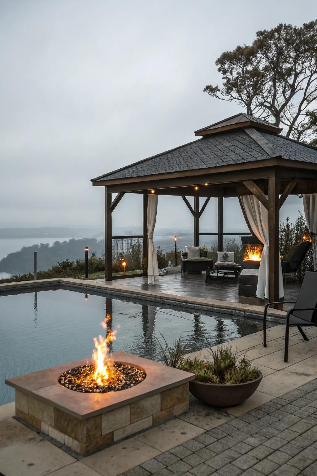 Warm up with a cozy fire pit addition.