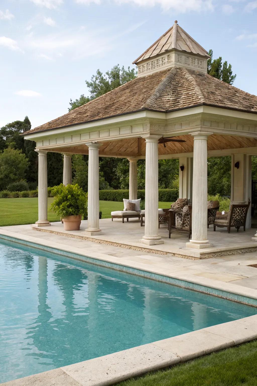 A pavilion perfectly positioned beside the pool for convenience.