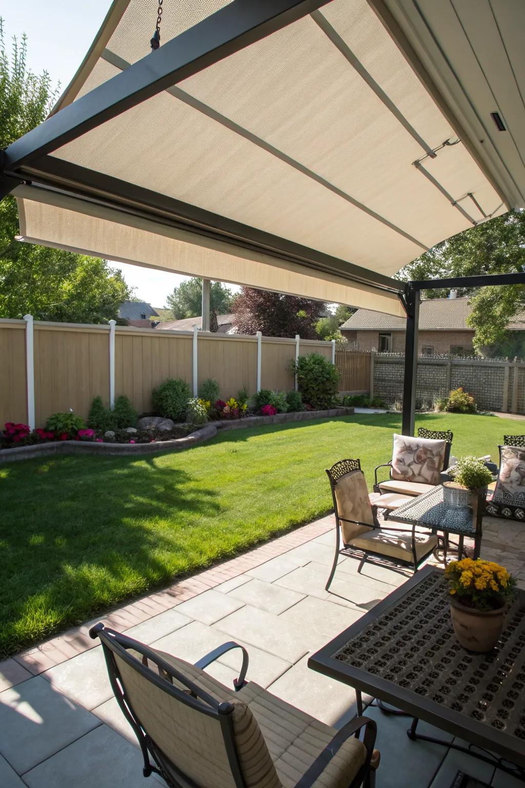 Sun shades provide adjustable privacy and sun protection.