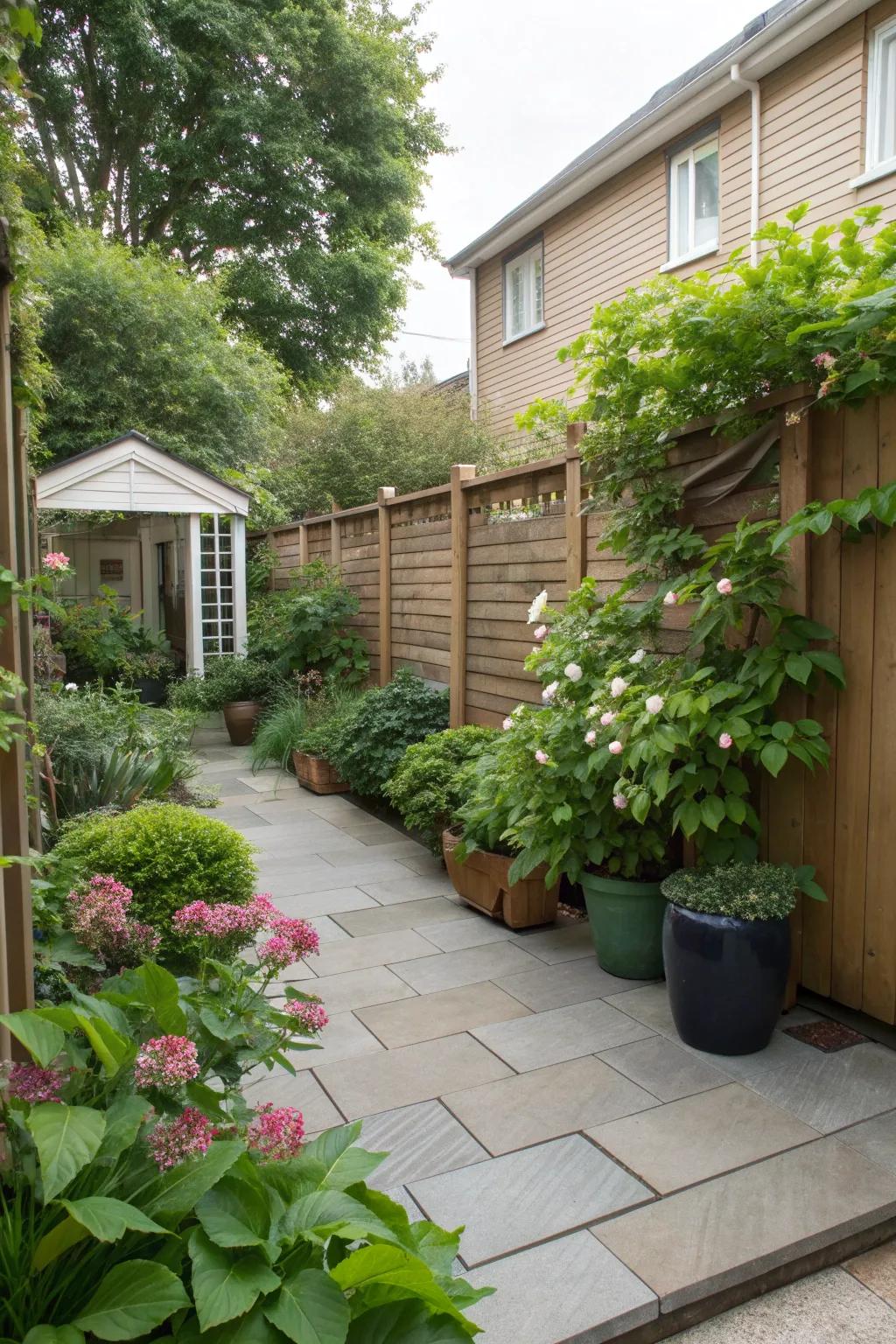 Deck designs with plants create a harmonious private space.