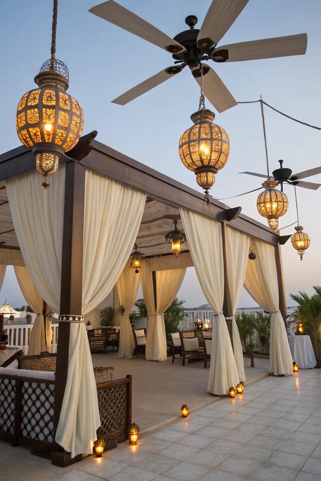 A beautifully decorated ramada with thoughtful accessories.