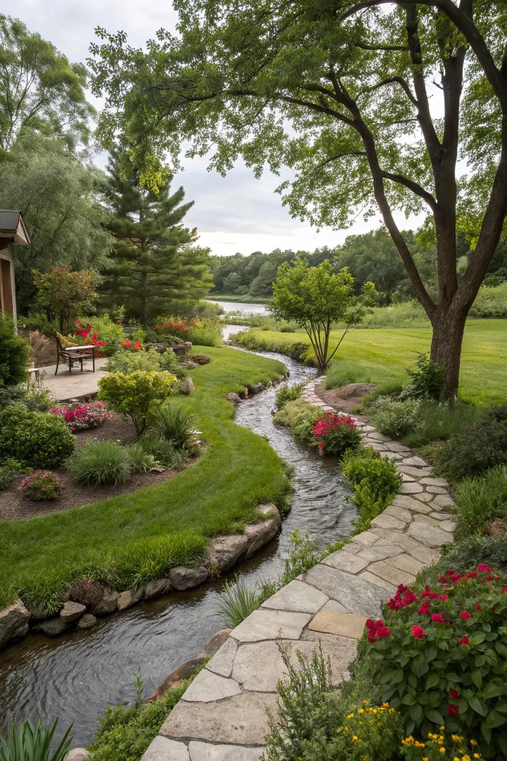 A zigzag river path adds dynamic energy and creativity to the backyard.