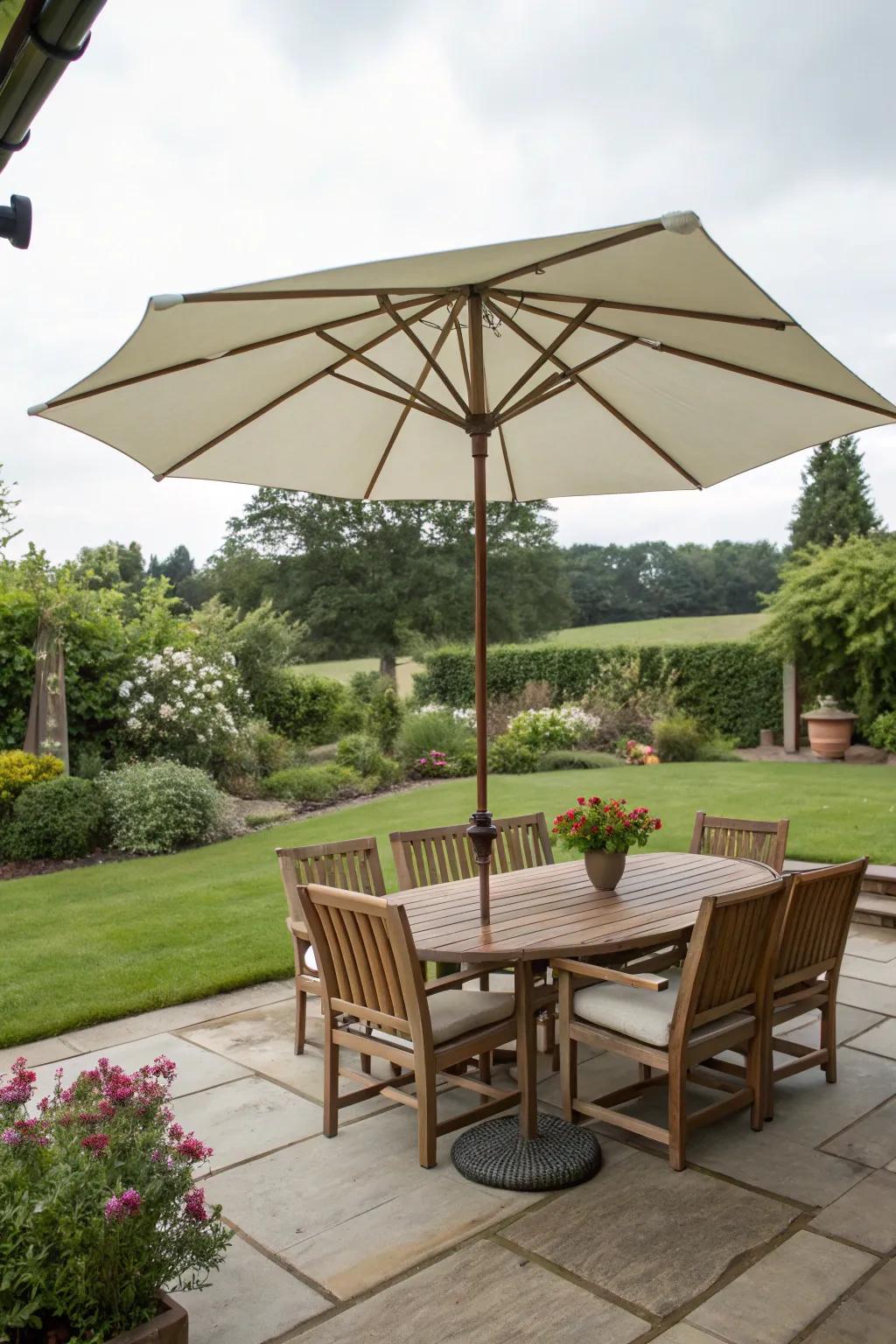 Patio umbrellas provide a classic and movable shade solution.