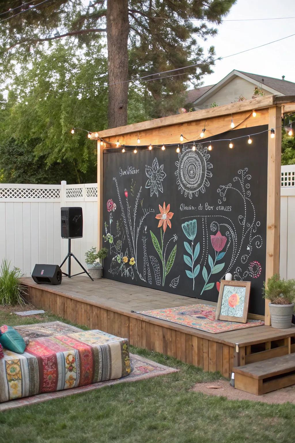 A chalkboard offers endless creative possibilities for your stage.