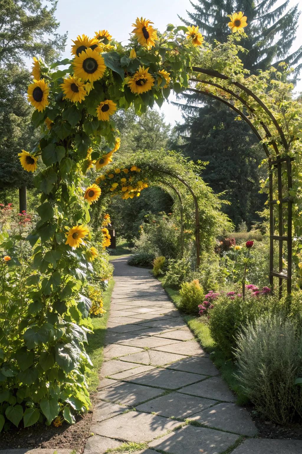 A sunflower arbor framing the perfect garden entry.