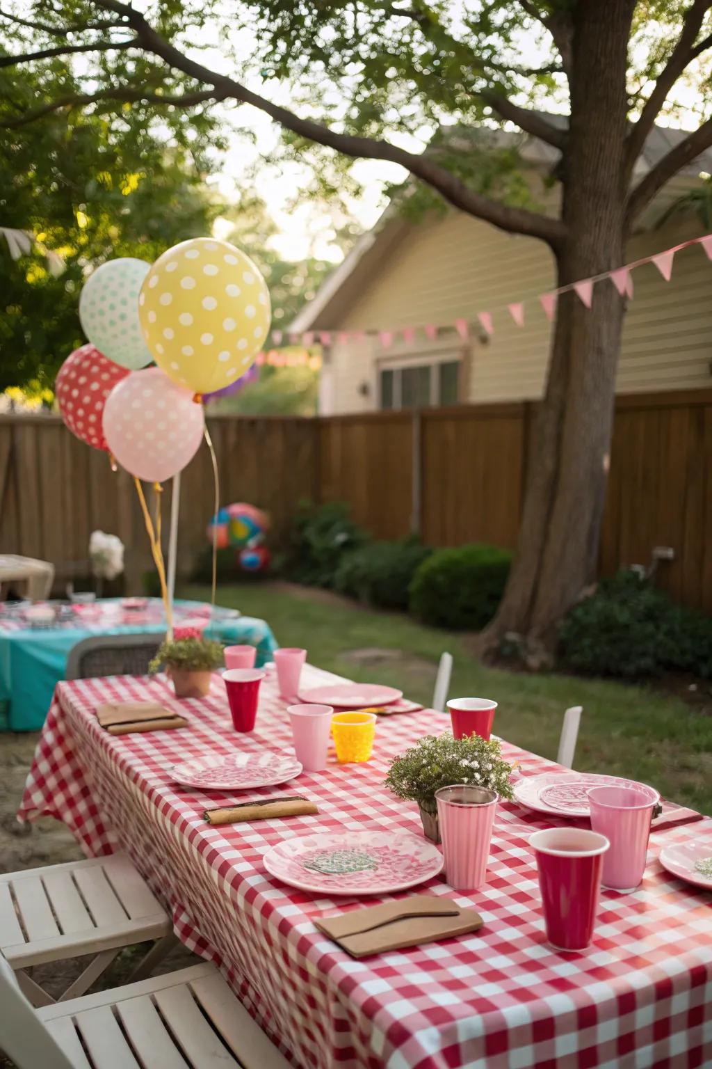 Classic checkered tablecloth for a picnic-style setting
