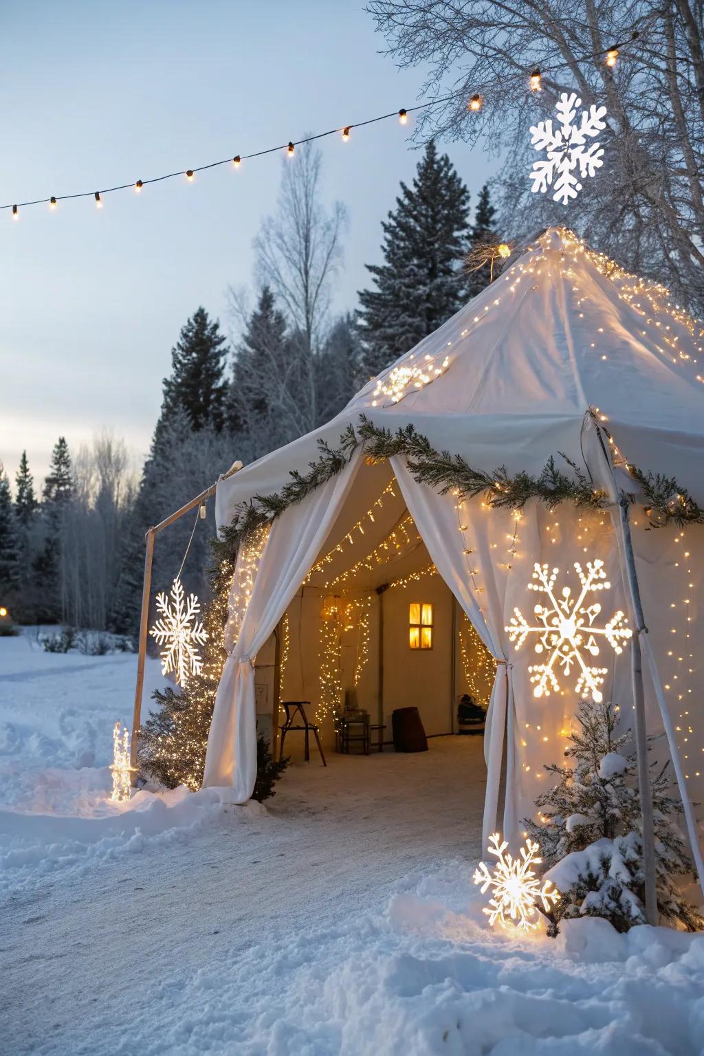 Step into a snowy paradise with a winter wonderland tent party.