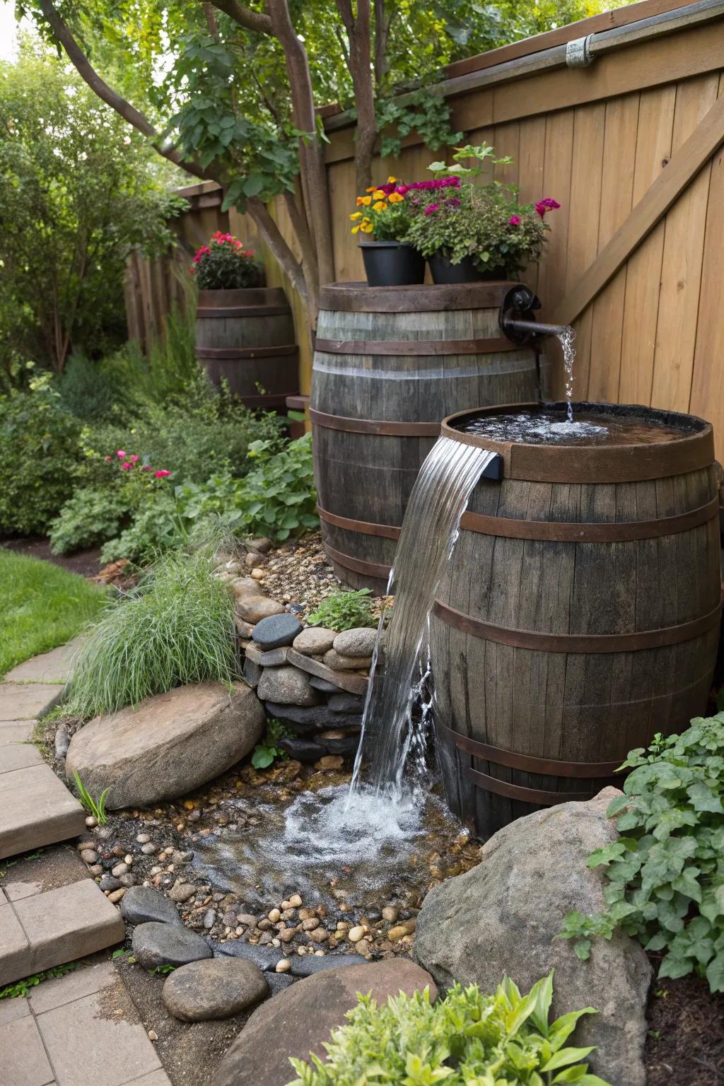 A container waterfall adds whimsy and sustainability to your garden.