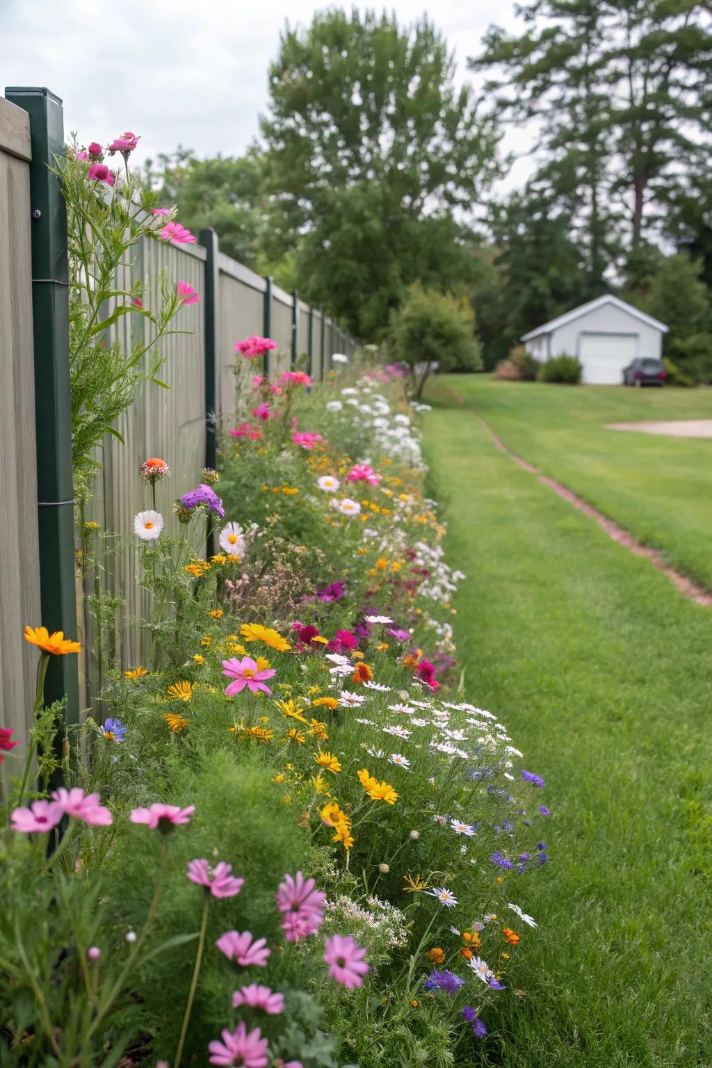 A colorful wildflower border enhancing the garden's edge.