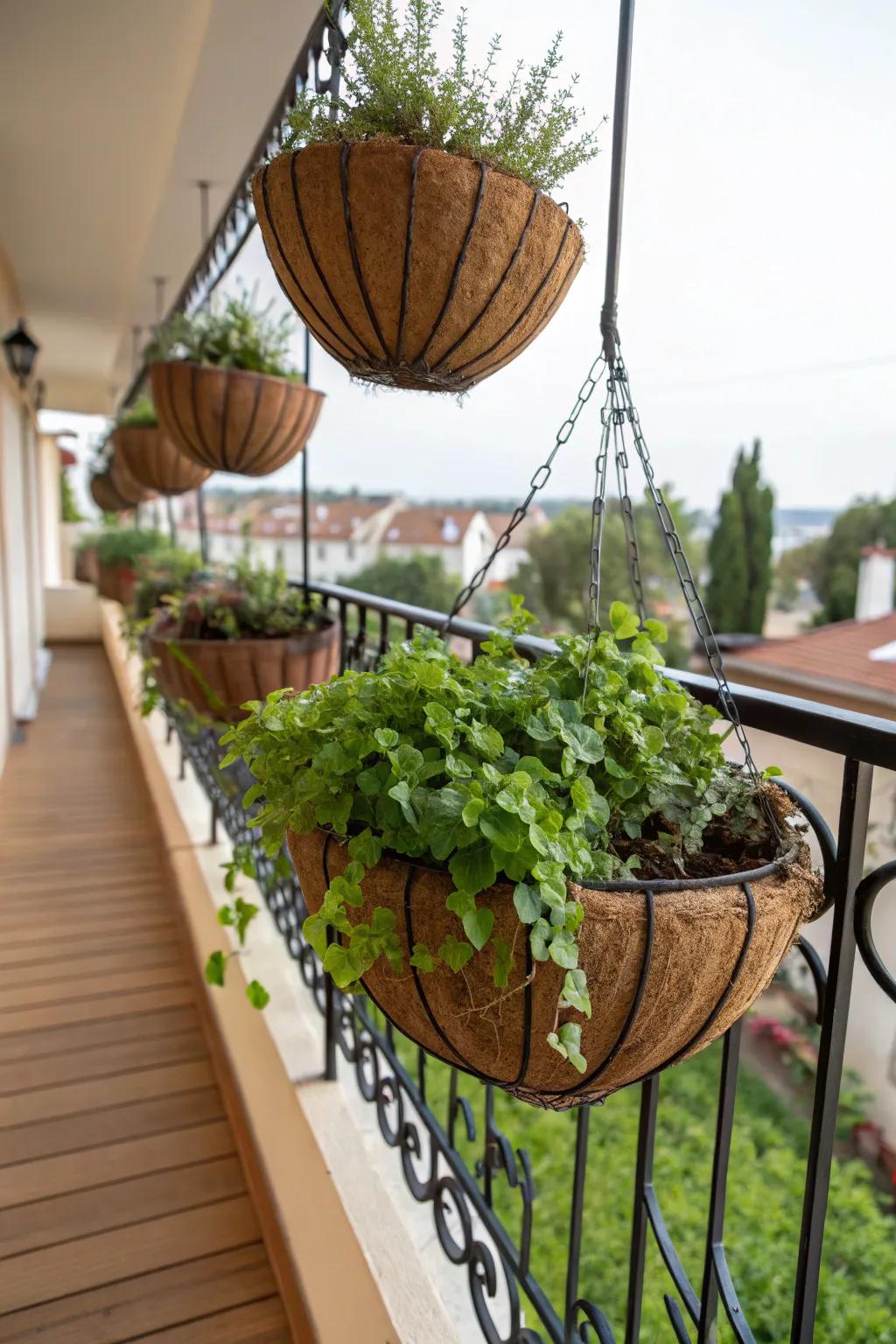 Coconut coir baskets add a tropical vibe to your vertical garden.