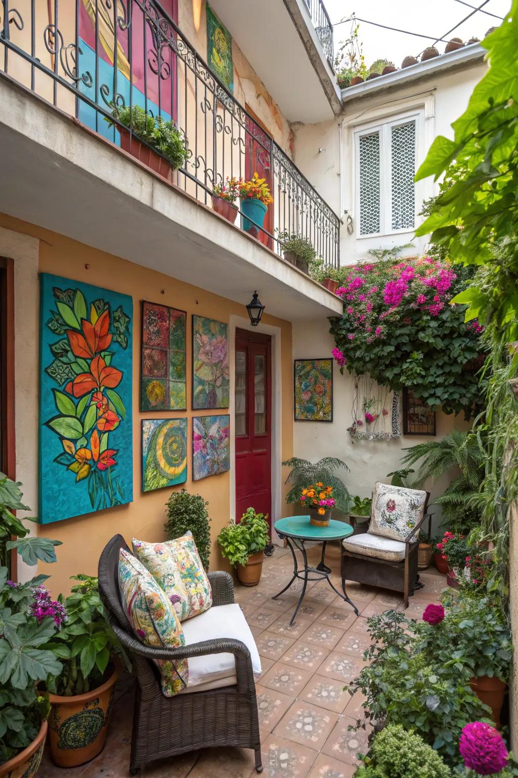 Outdoor art personalizes your balcony space.