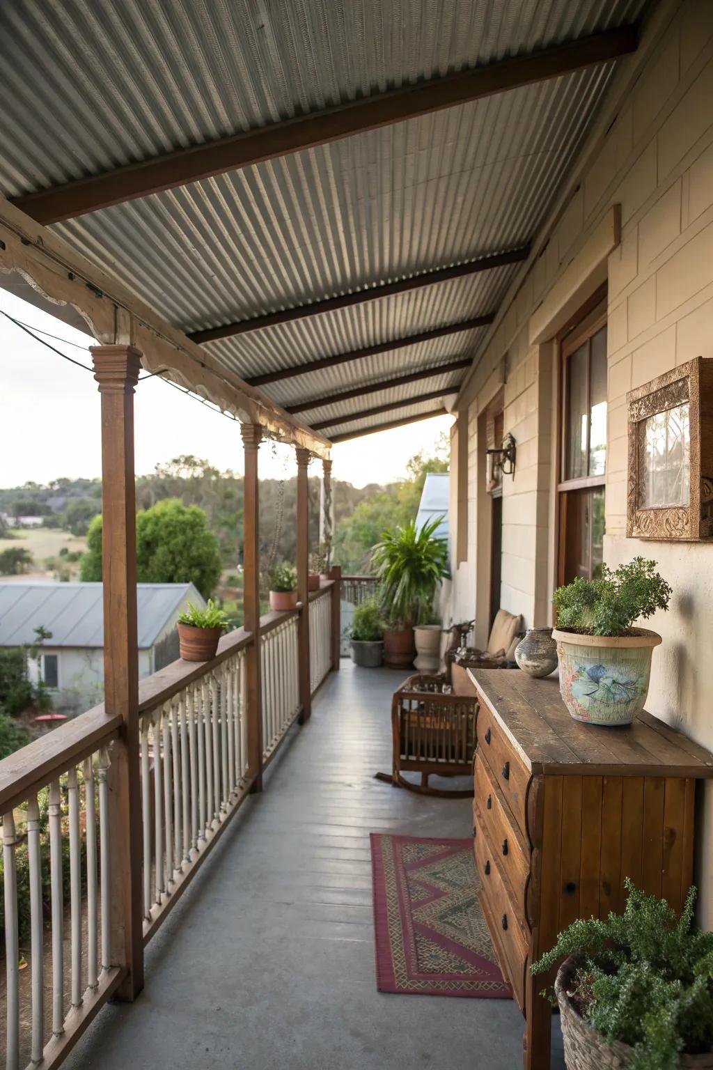 Corrugated metal adds rustic charm.