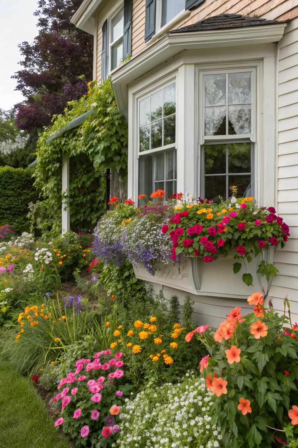 Color-coordinated plants enhance the overall home aesthetic.
