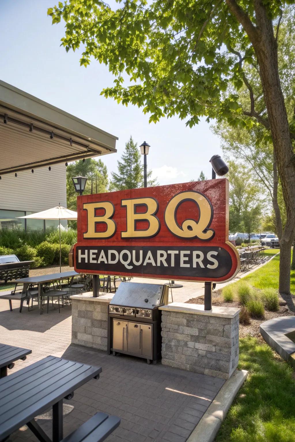 Make your BBQ space the official headquarters with a statement sign.