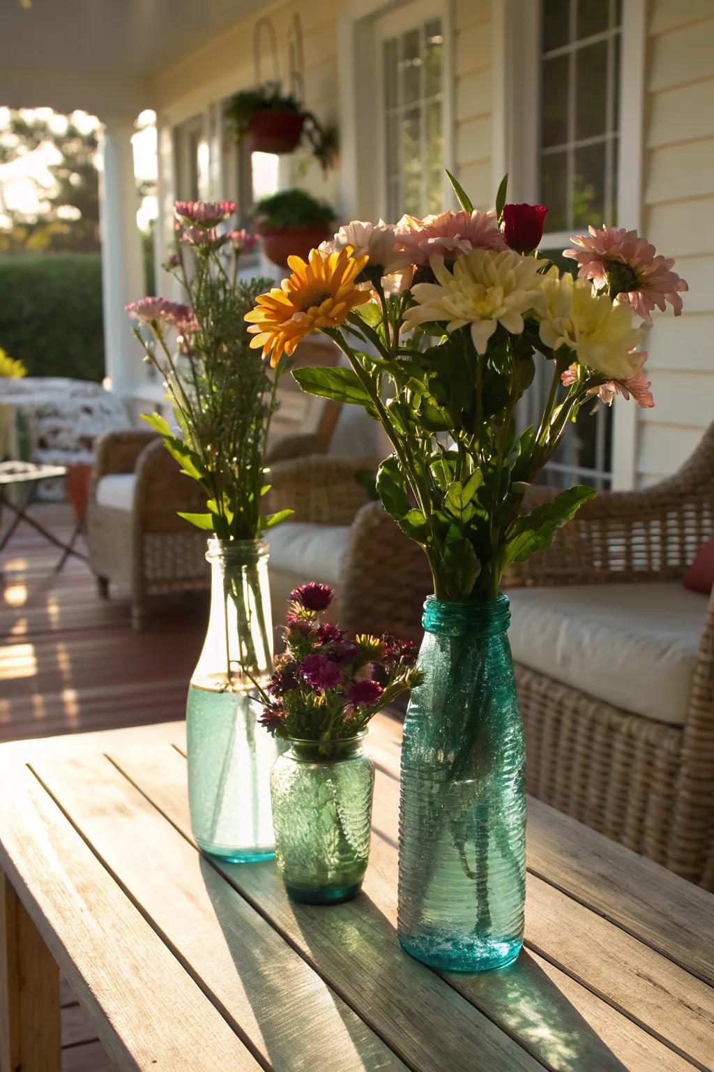 Sea glass accents provide colorful elegance.