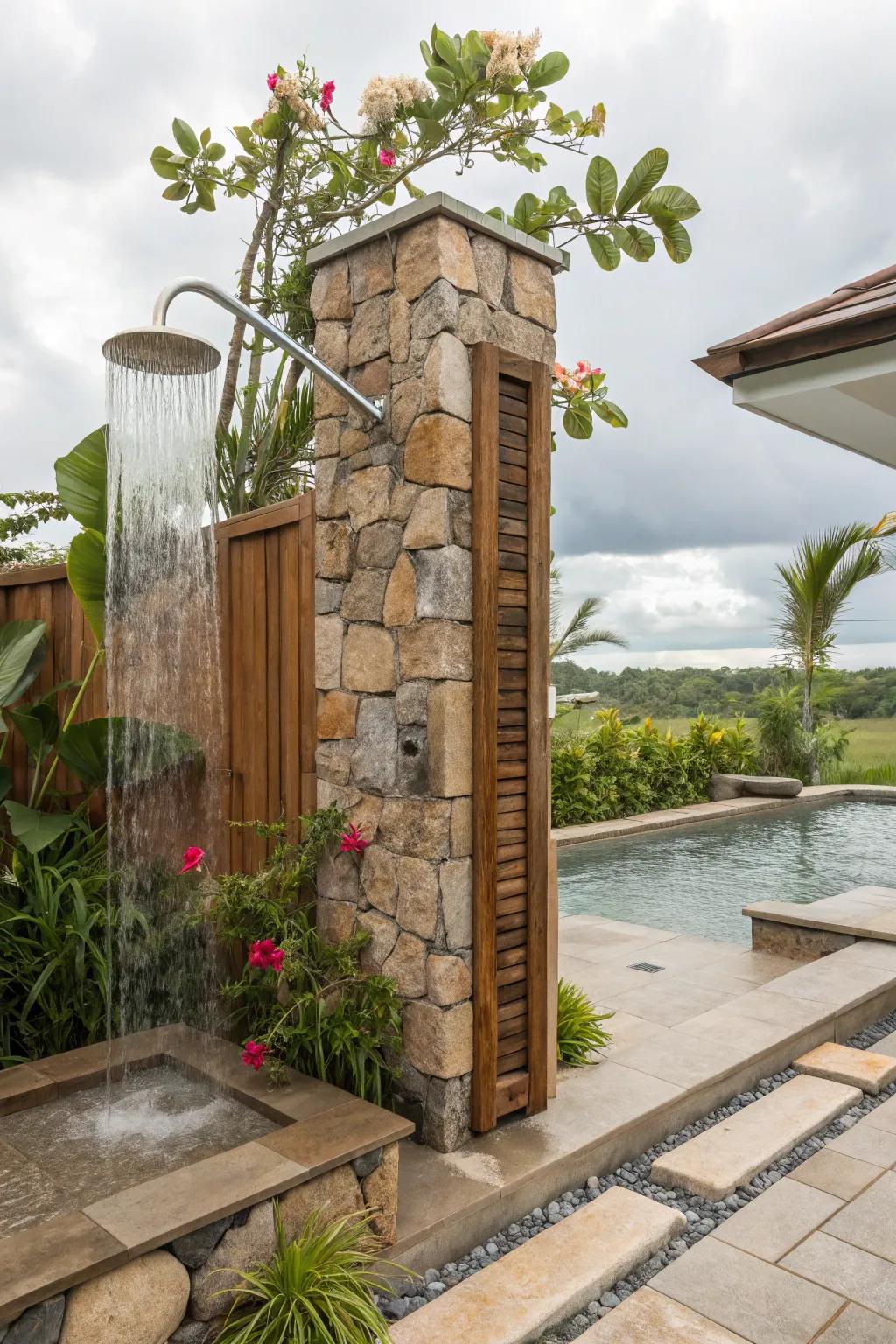 An outdoor shower adds convenience and style