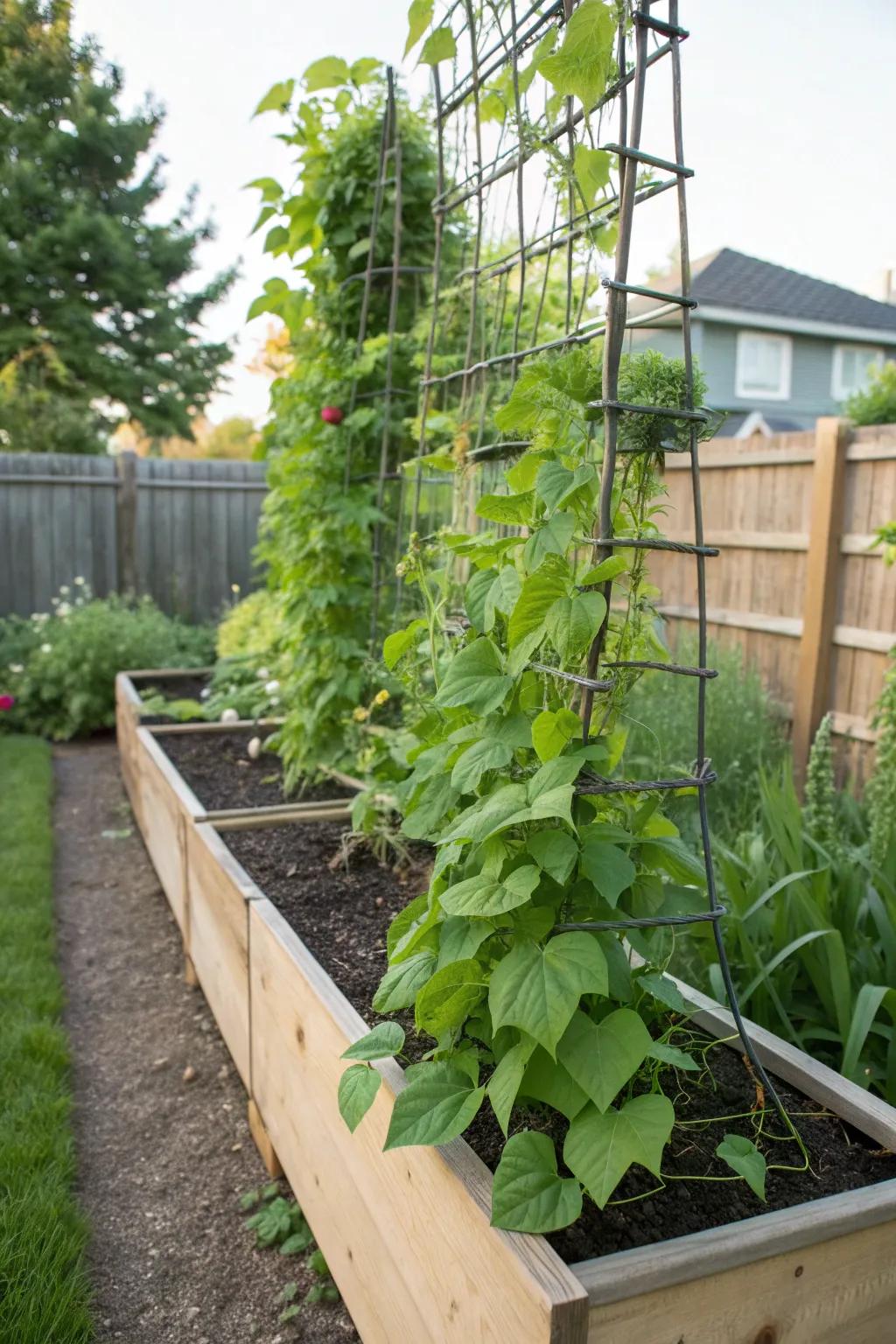 Efficiently manage your space with a raised bed trellis.