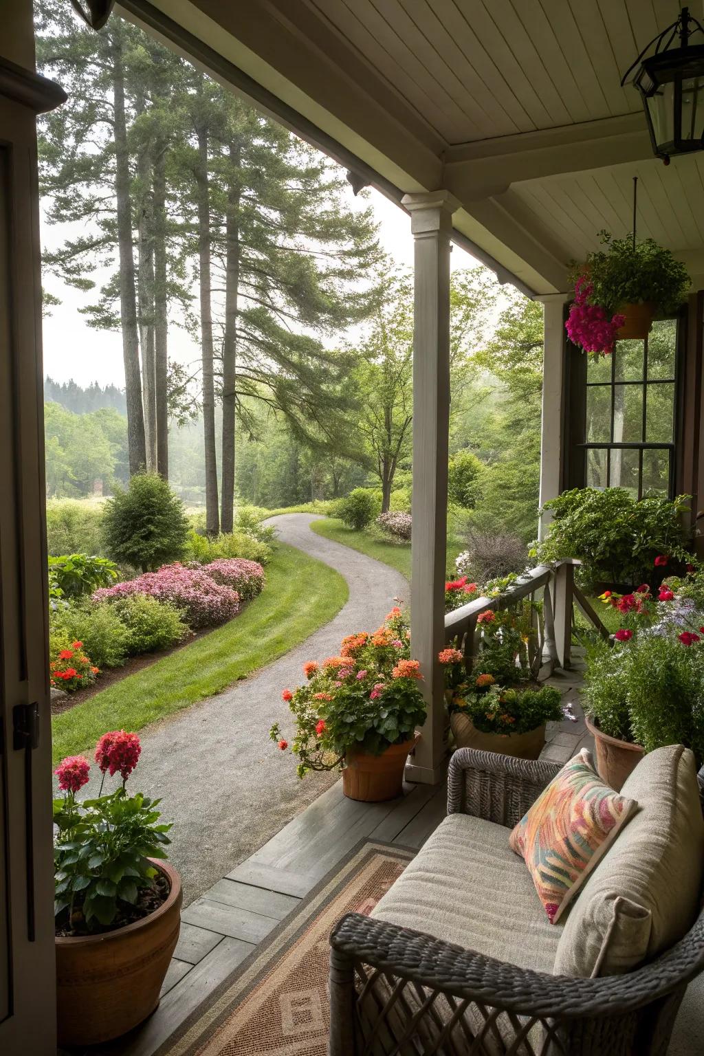 Porch seamlessly blending with the natural surroundings.