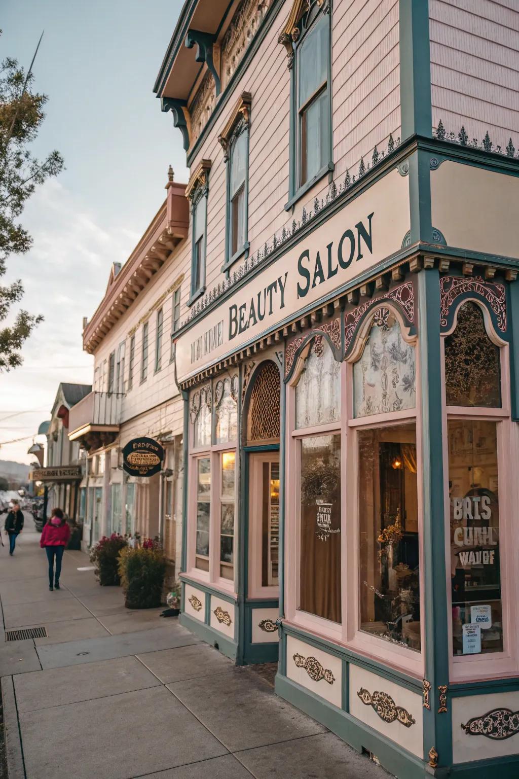 A beauty salon with charming vintage decor elements on display.