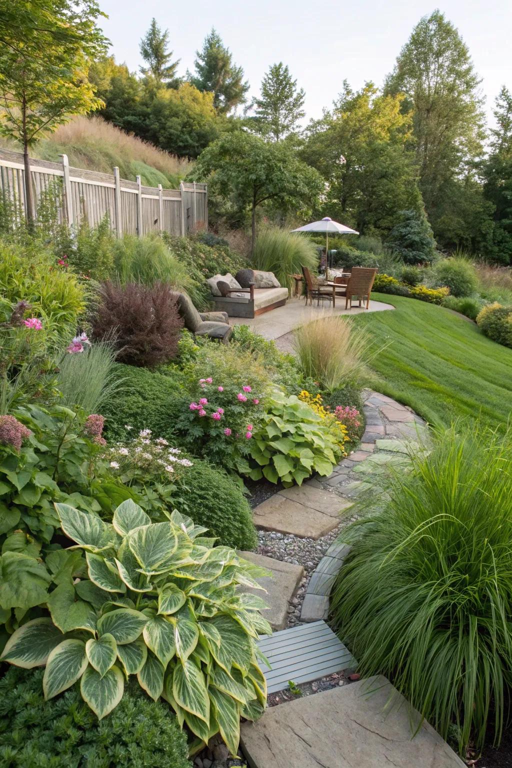 A utilitarian garden berm providing privacy and sound absorption.