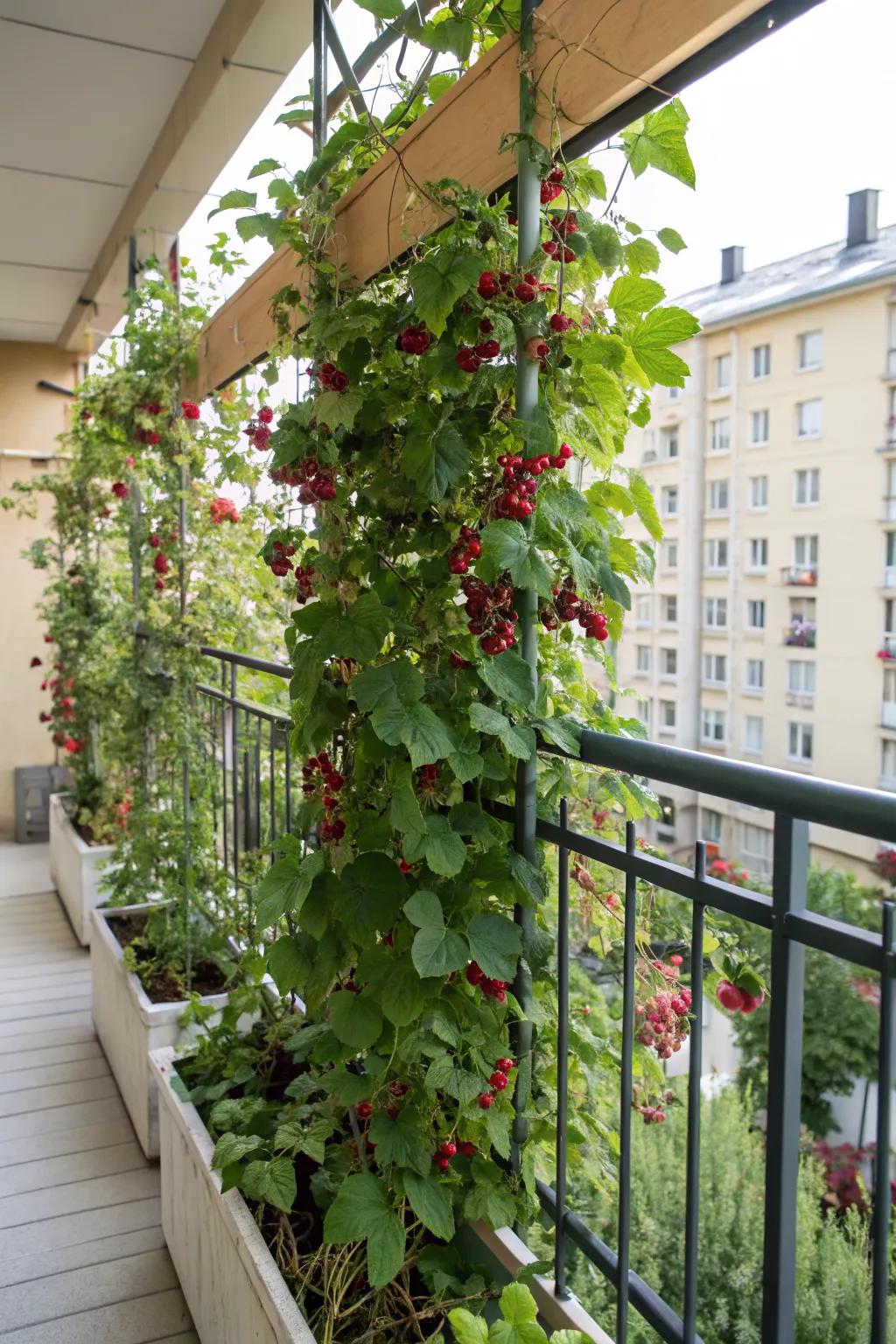 Vertical garden trellis provides a productive solution for urban gardening.