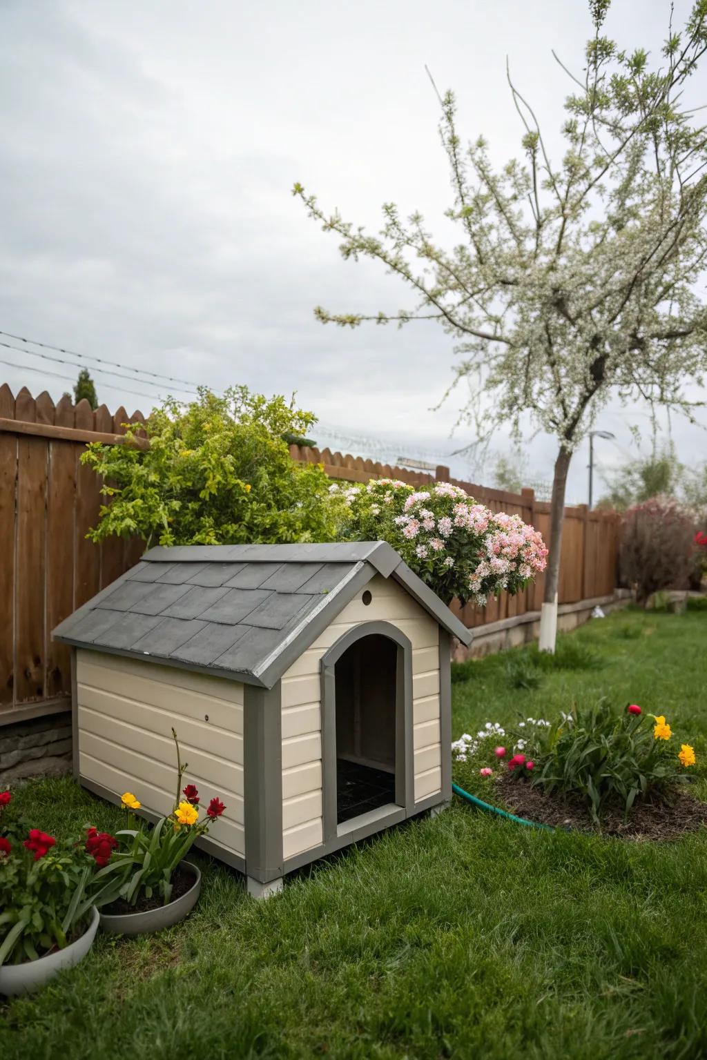 A weather-resistant dog house, built to withstand the elements.