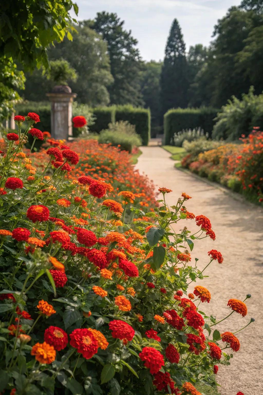 Lively and energetic with fiery red and orange.