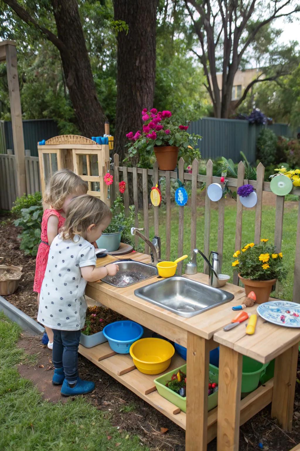 A mud kitchen is a fun and educational outdoor activity for kids.