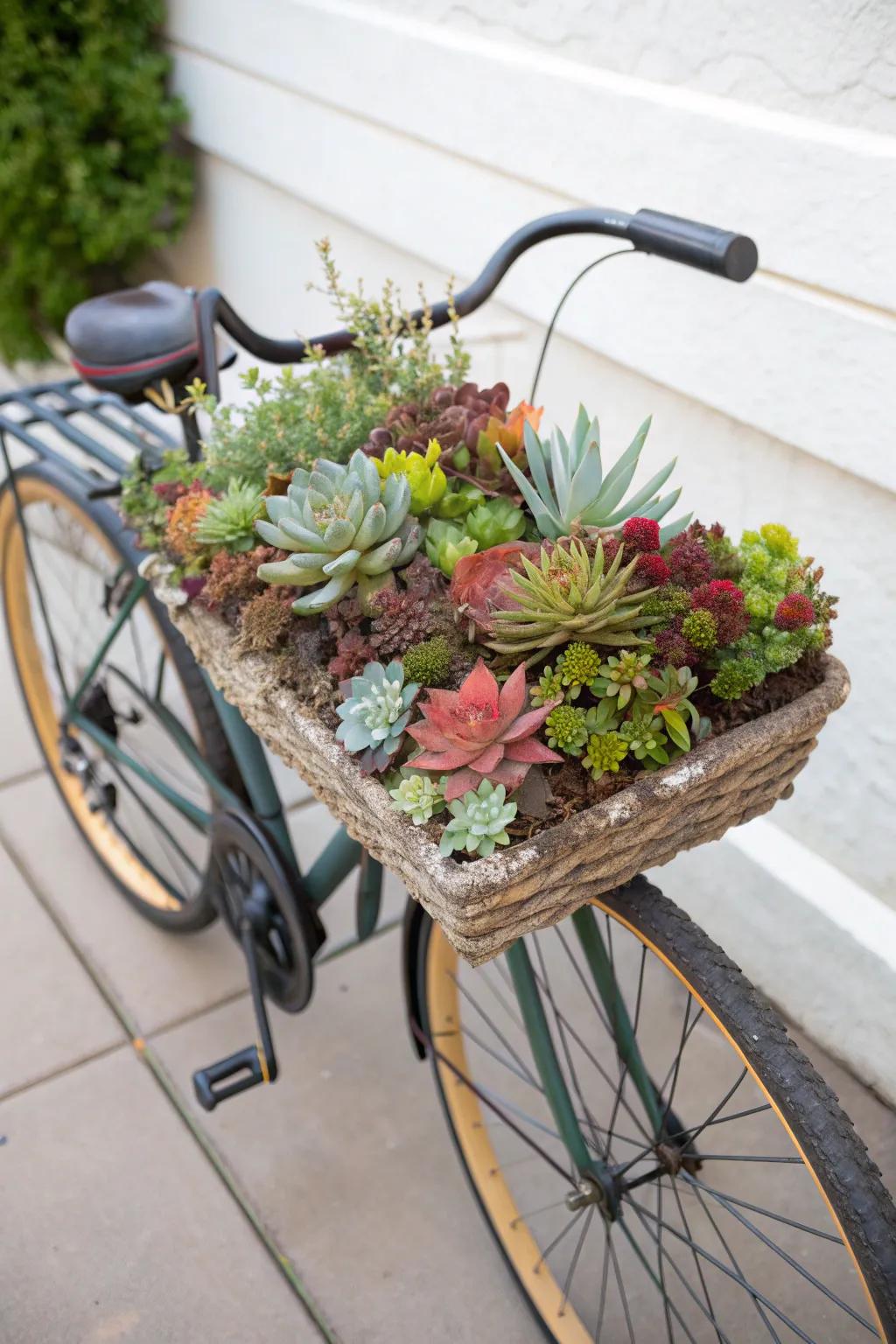Modernize your garden with succulent-filled bicycle planters.