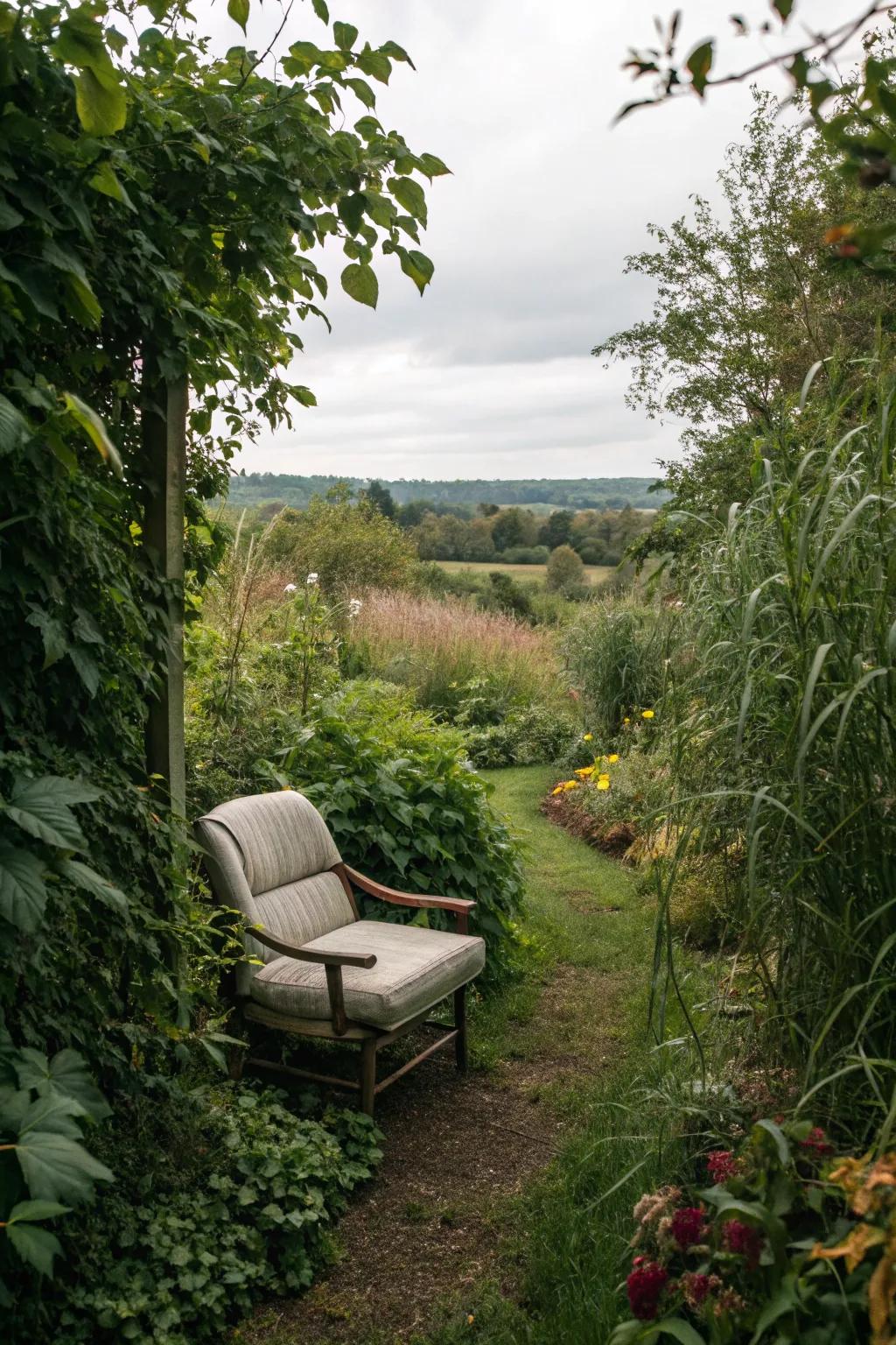 A secret garden nook offers a personal retreat in your backyard.