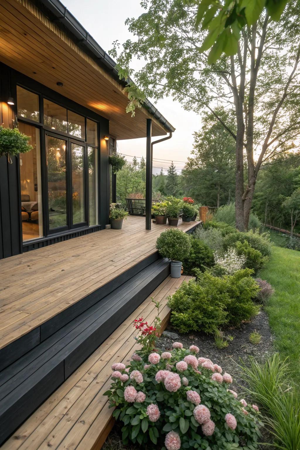 Horizontal skirting adds a cozy, rustic appeal.