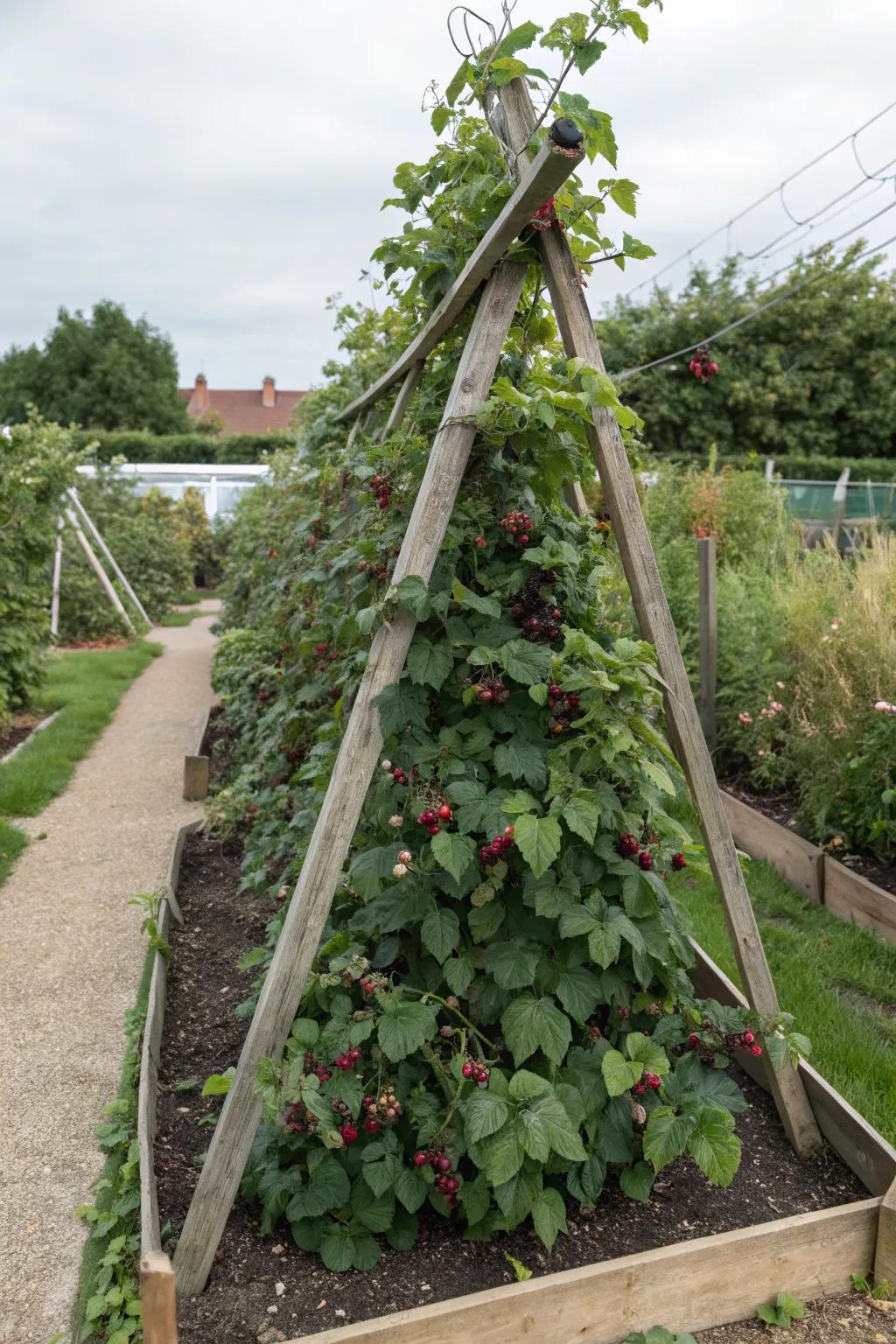 An A-frame trellis making the most of limited garden space.