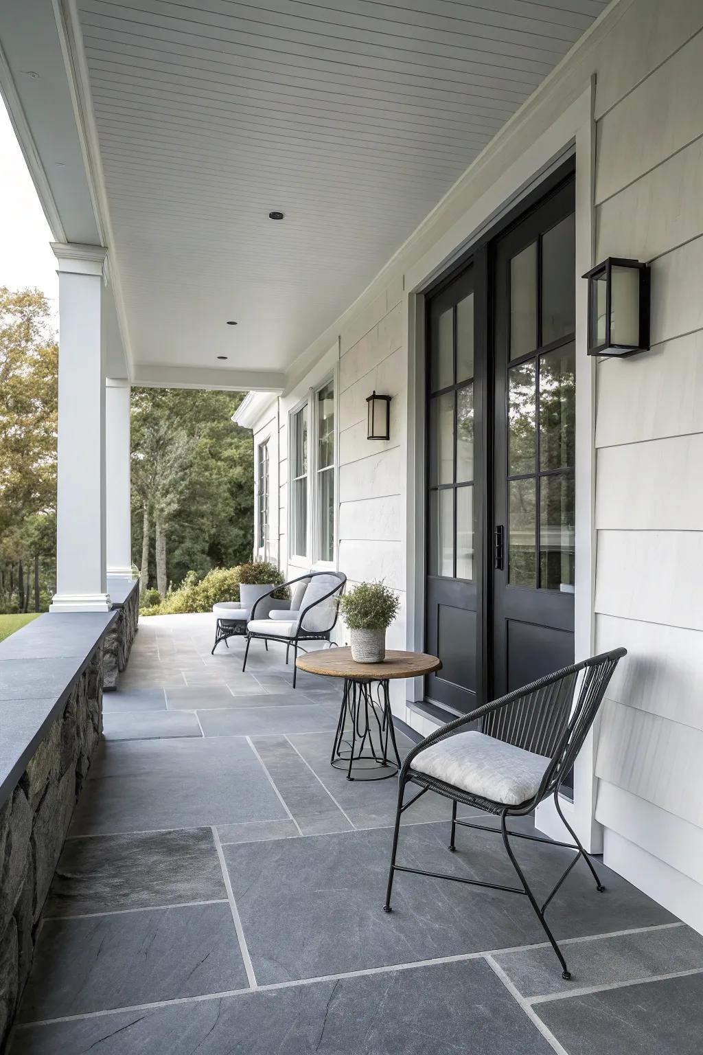 A modern bluestone porch with sleek design elements.