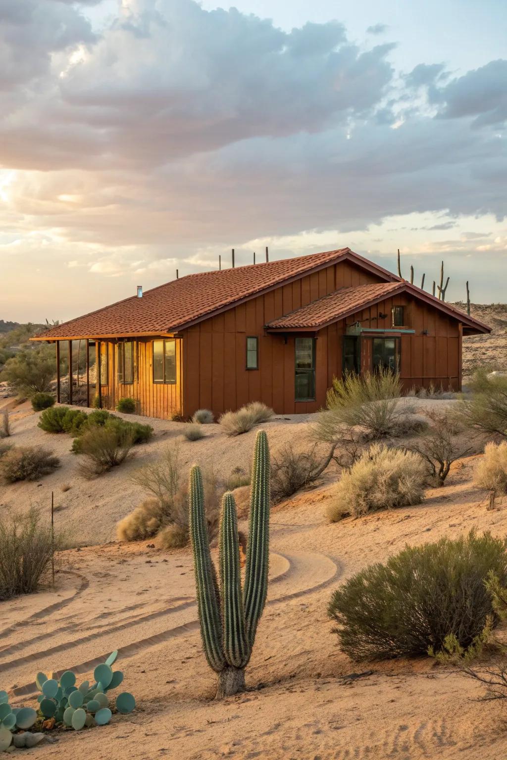 Terracotta siding for a warm, Southwestern vibe.
