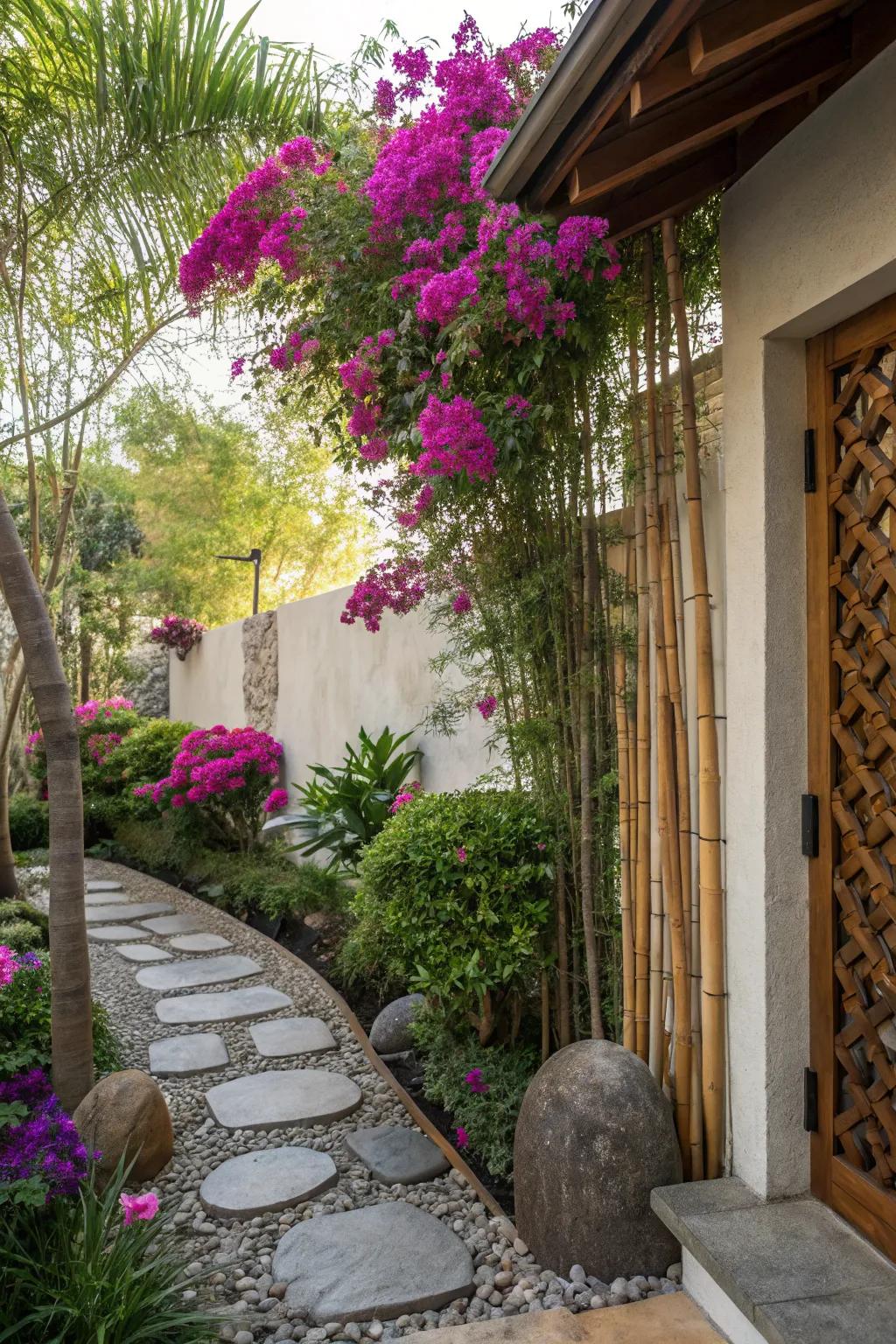 Create a tranquil zen corner with bougainvilleas.