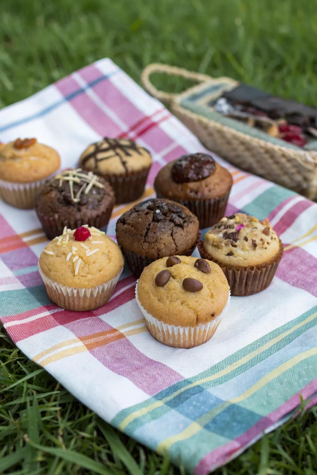 Mini muffins bring a delightful and sweet touch to any picnic.