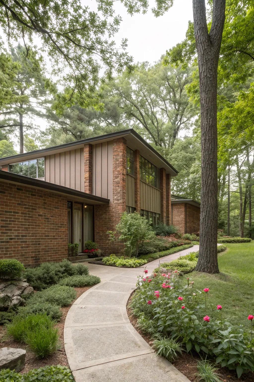 Creative brick and vertical siding mix for added height and interest.