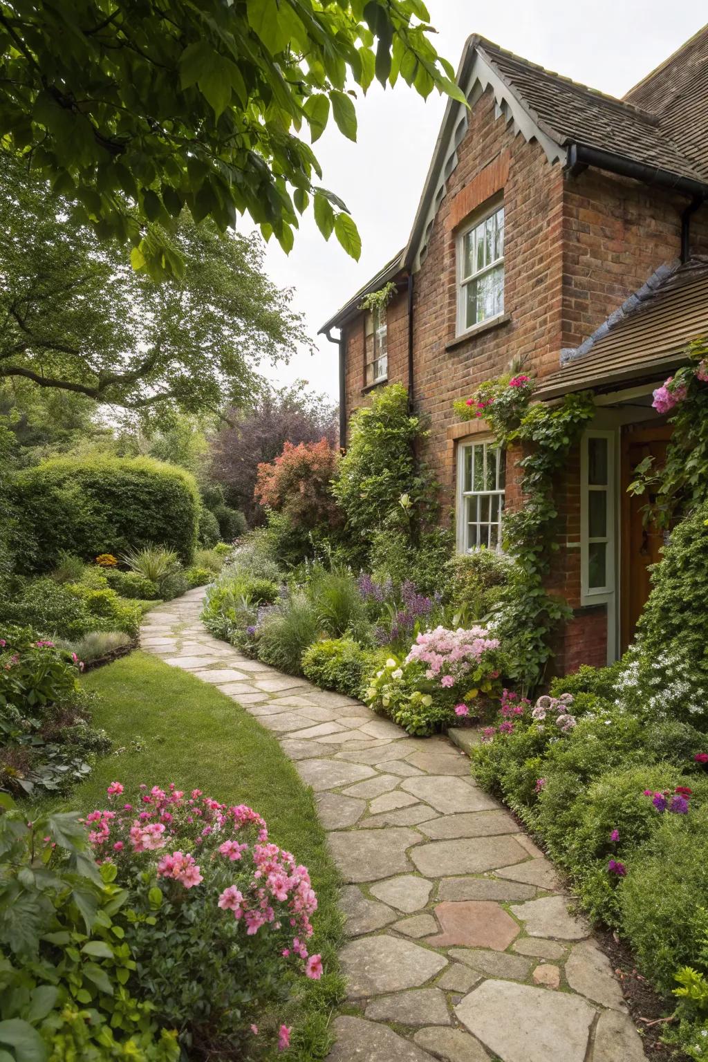 A garden pathway creates a welcoming journey to your front door.