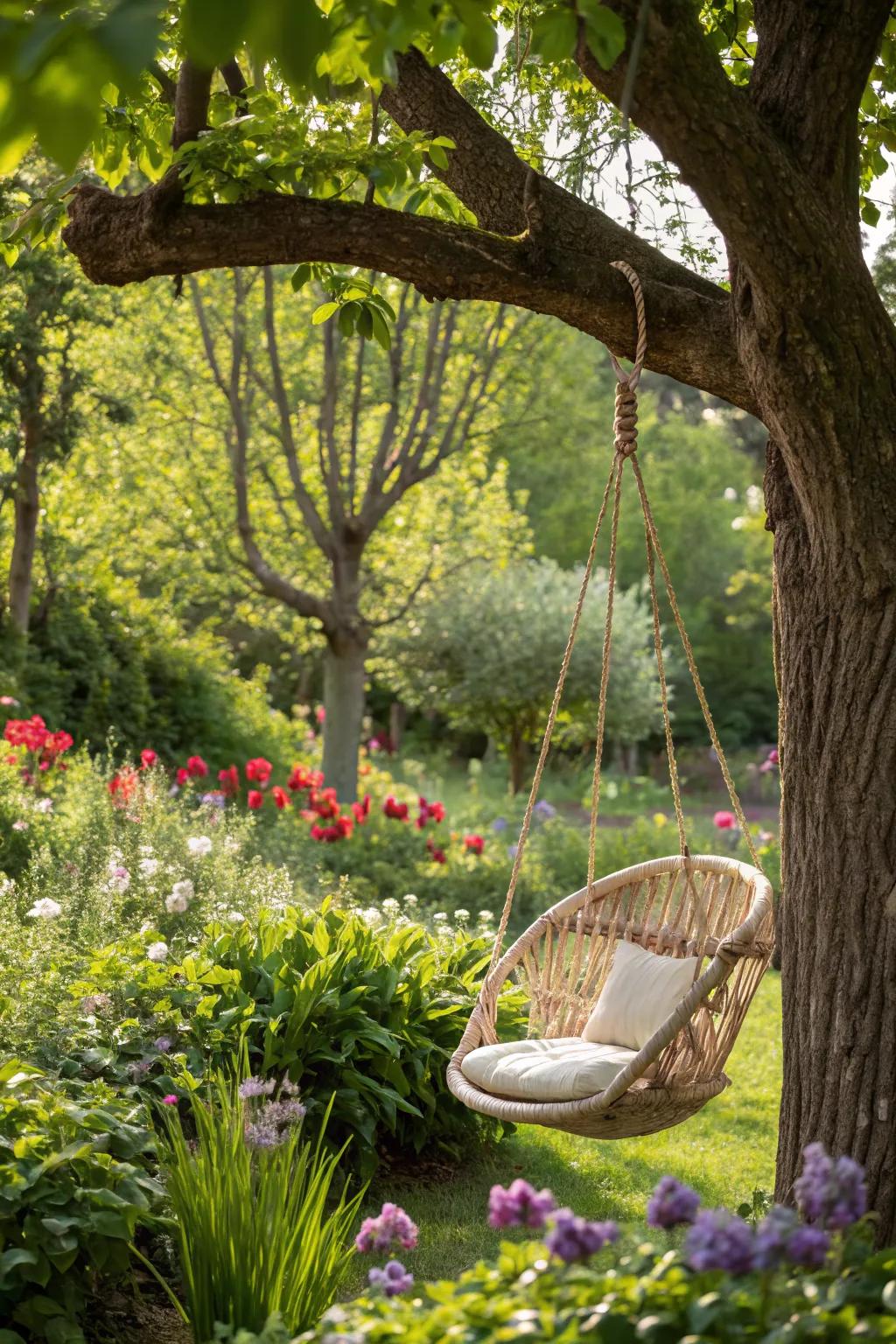 Swing chairs add a playful element to your garden.