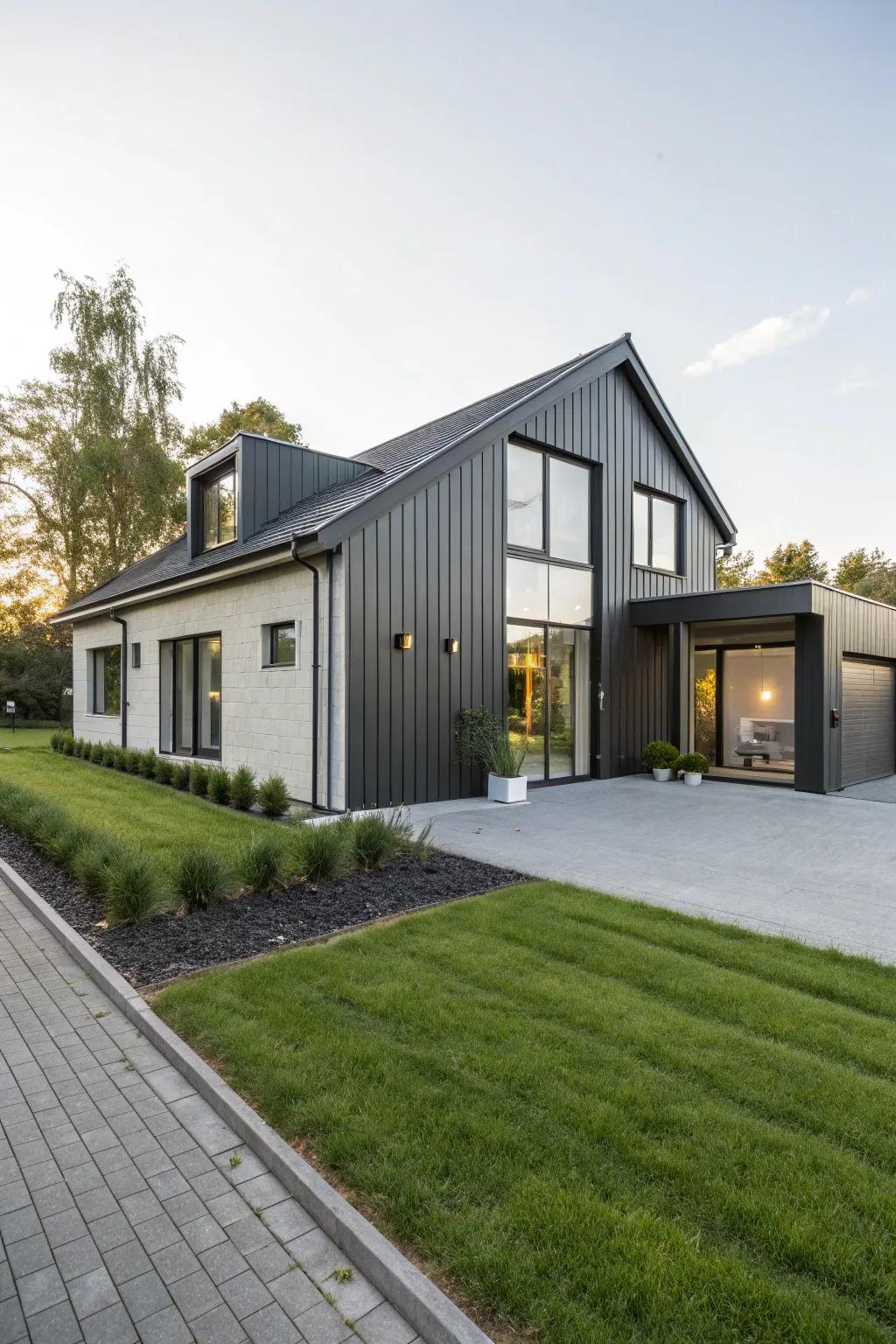 Vertical siding adds a modern edge and an illusion of height.